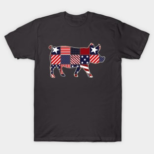 Pig 4th of July Pig Lovers Owner Patchwork American Flag T-Shirt